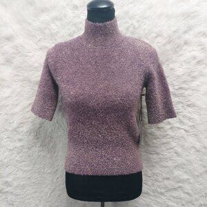 Bailey/44 Women's Purple Metallic Turtleneck Shortsleeves Sweater Top Size XS